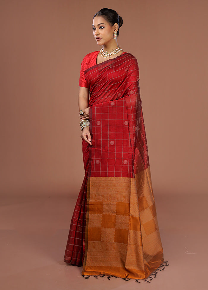 Maroon Cotton Saree With Blouse Piece