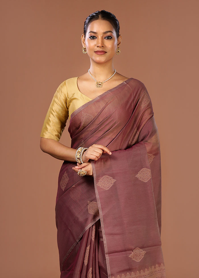 Purple Cotton Saree With Blouse Piece