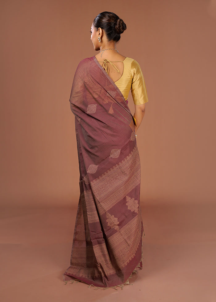 Purple Cotton Saree With Blouse Piece