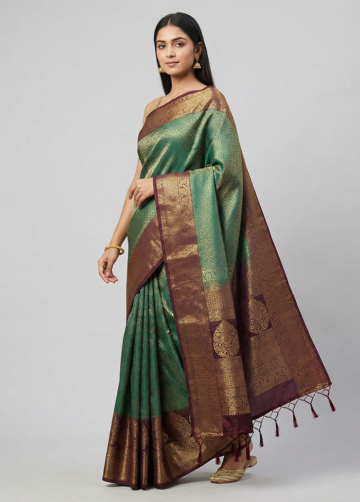 Green Kanjivaram Silk Saree With Blouse Piece
