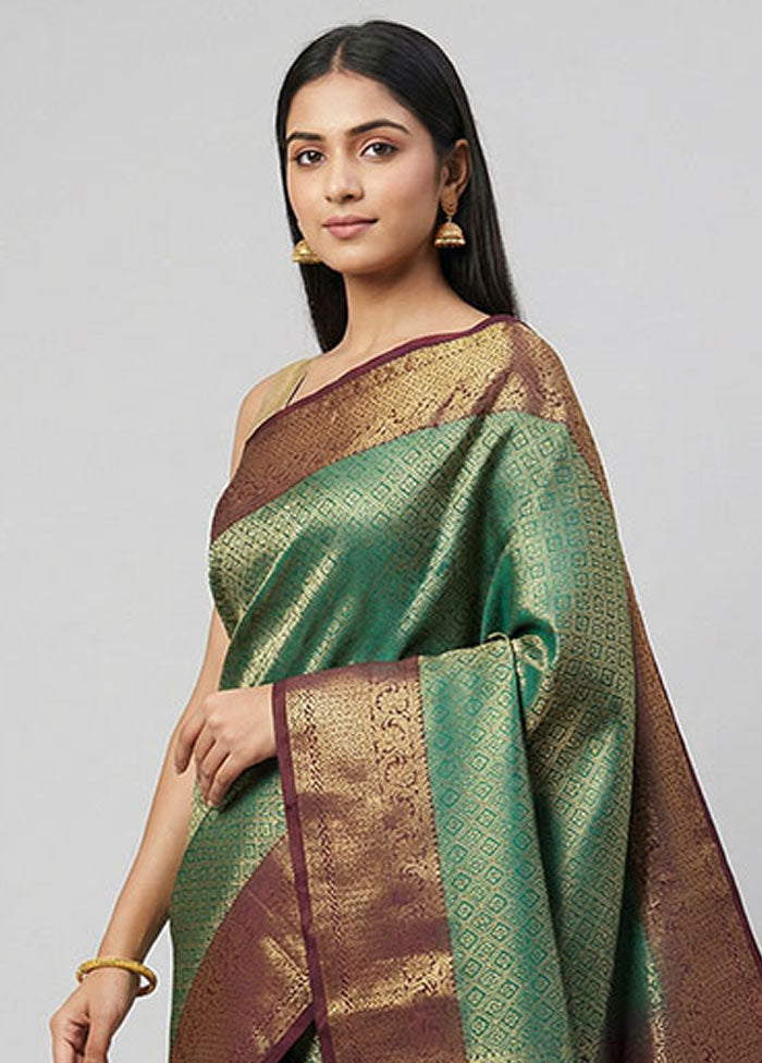 Green Kanjivaram Silk Saree With Blouse Piece