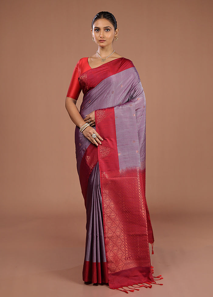 Grey Kanjivaram Silk Saree With Blouse Piece