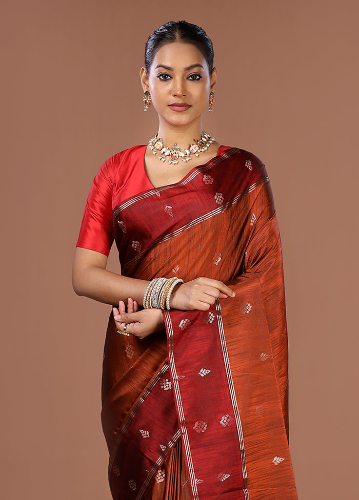 Rust Kanjivaram Silk Saree With Blouse Piece