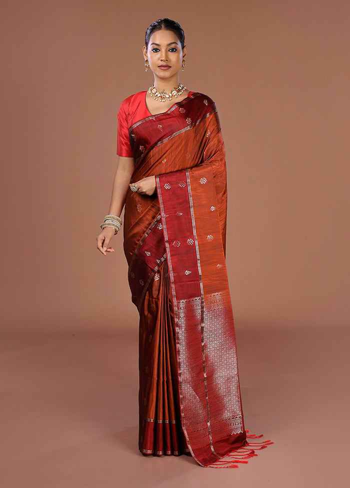 Rust Kanjivaram Silk Saree With Blouse Piece