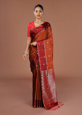 Rust Kanjivaram Silk Saree With Blouse Piece