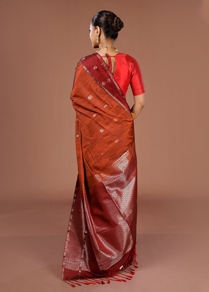 Rust Kanjivaram Silk Saree With Blouse Piece