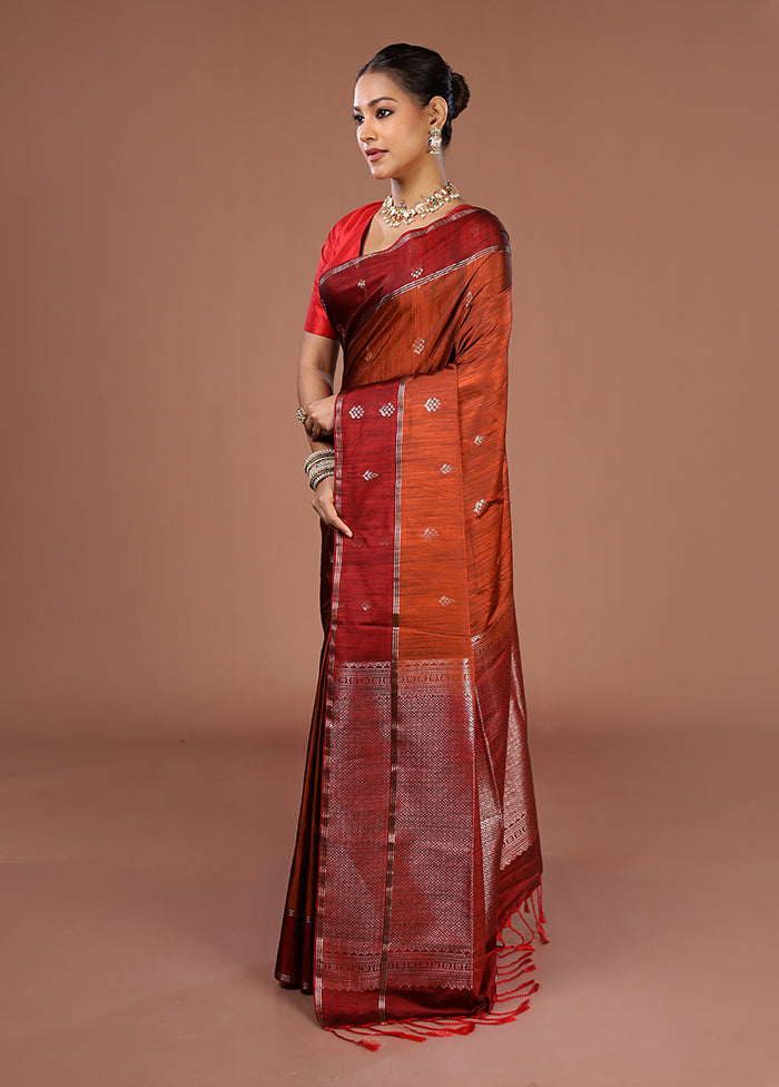 Rust Kanjivaram Silk Saree With Blouse Piece