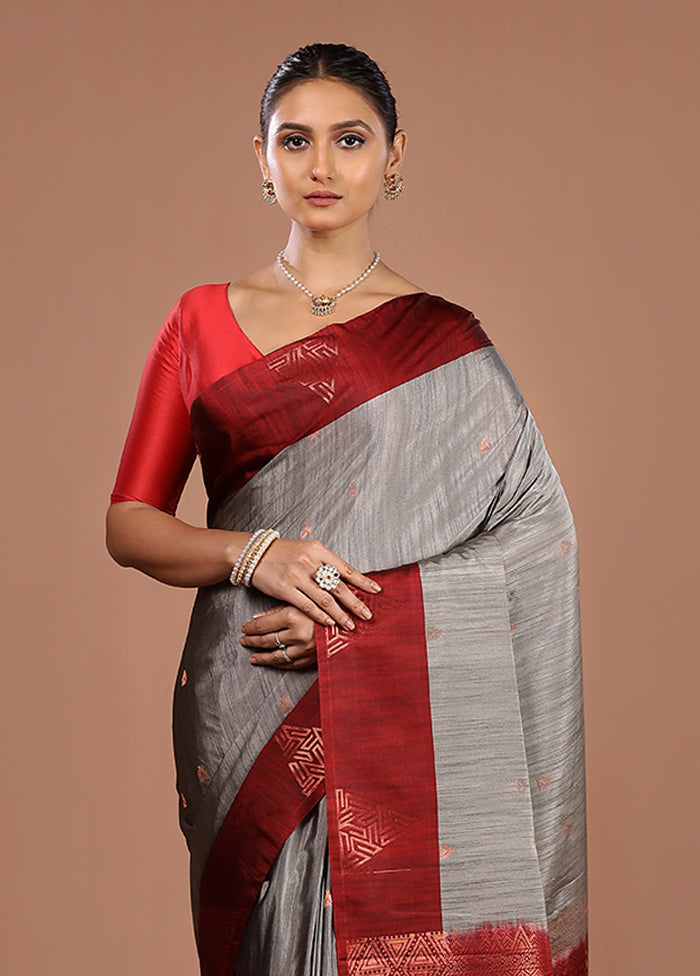 Grey Kanjivaram Silk Saree With Blouse Piece