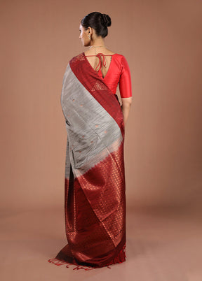 Grey Kanjivaram Silk Saree With Blouse Piece