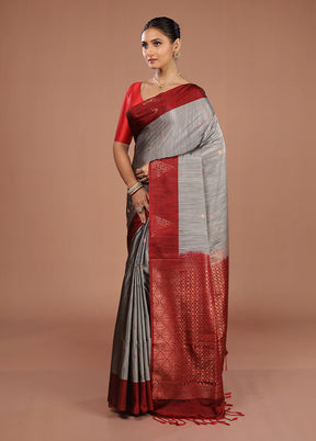 Grey Kanjivaram Silk Saree With Blouse Piece
