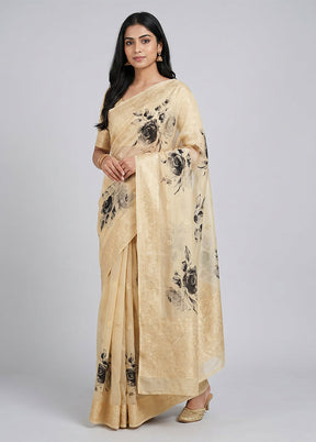 Cream Tussar Silk Saree With Blouse Piece