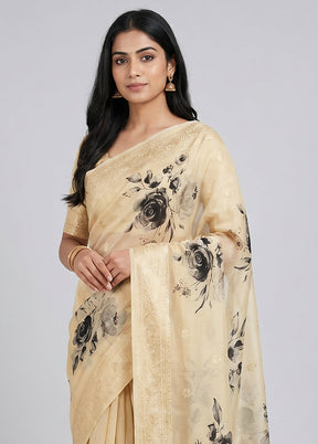 Cream Tussar Silk Saree With Blouse Piece