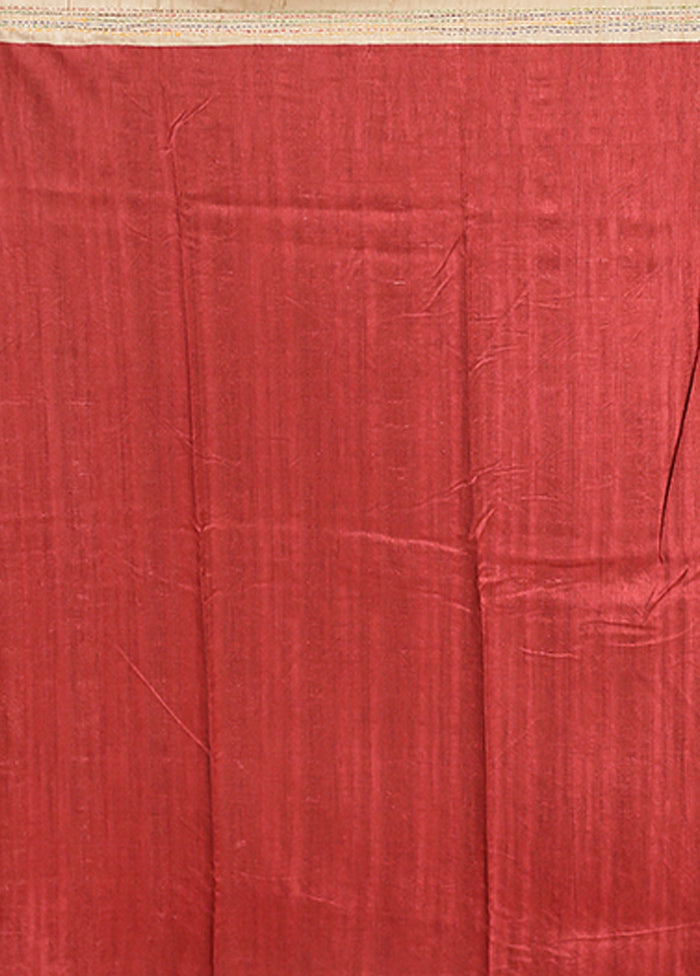 Maroon Tussar Silk Saree With Blouse Piece