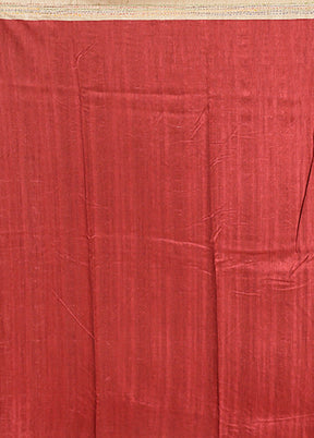 Maroon Tussar Silk Saree With Blouse Piece