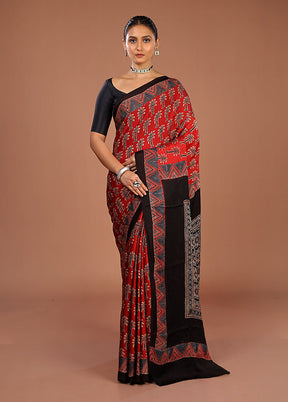 Red Printed Pure Silk Saree Without Blouse Piece