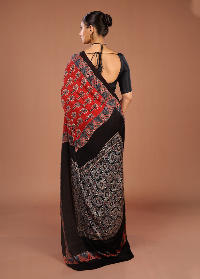 Red Printed Pure Silk Saree Without Blouse Piece