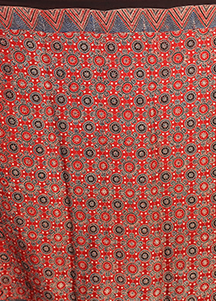 Red Printed Pure Silk Saree Without Blouse Piece