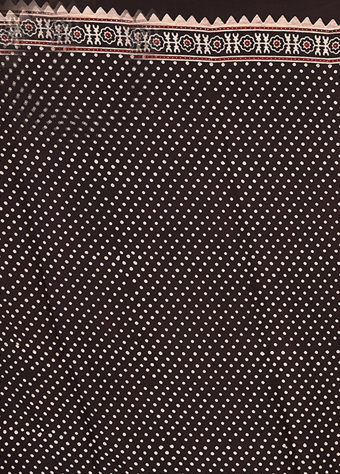 Black Printed Pure Silk Saree Without Blouse Piece