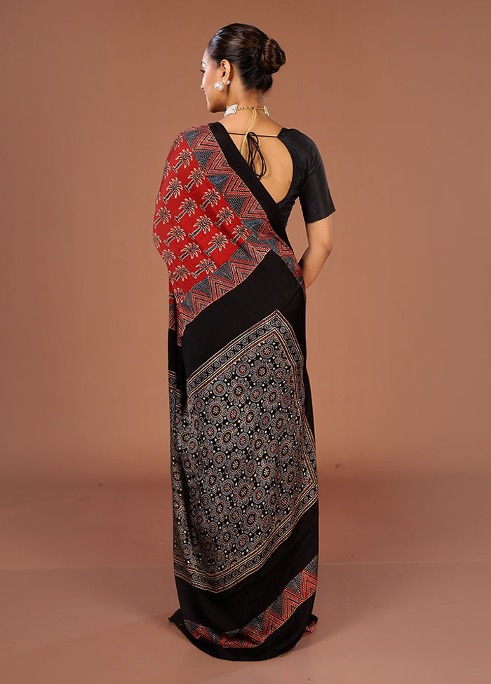 Black Printed Pure Silk Saree Without Blouse Piece