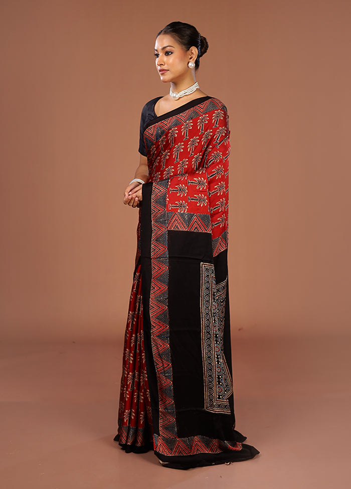 Black Printed Pure Silk Saree Without Blouse Piece