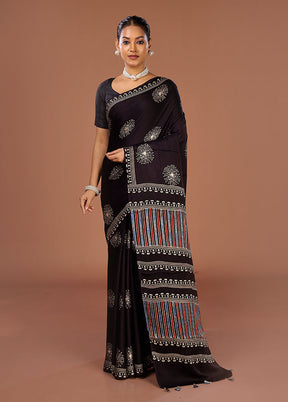 Black Printed Pure Silk Saree Without Blouse Piece
