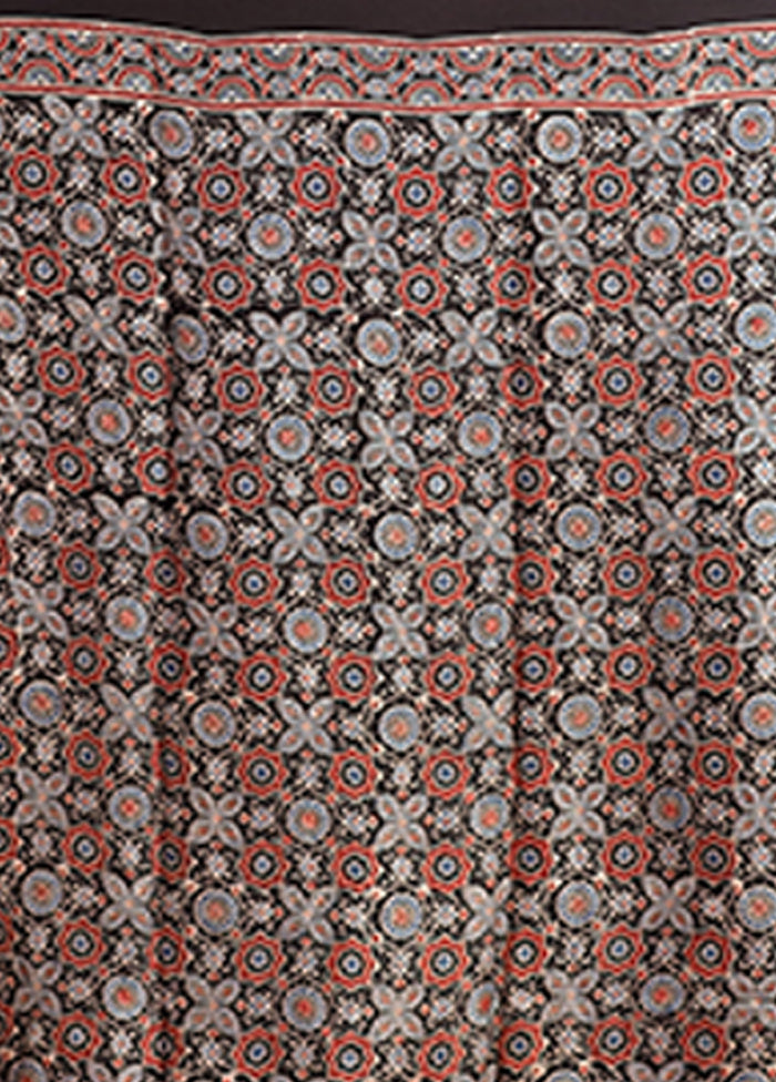 Black Printed Pure Silk Saree Without Blouse Piece