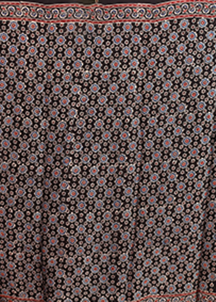 Black Printed Pure Silk Saree Without Blouse Piece