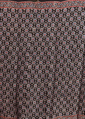 Black Printed Pure Silk Saree Without Blouse Piece