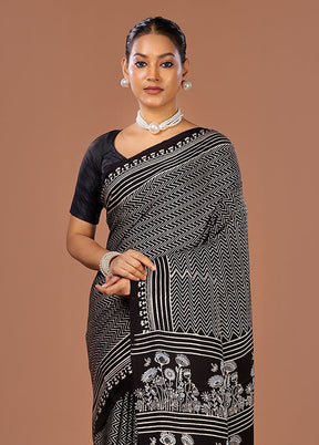 Black Printed Pure Silk Saree Without Blouse Piece