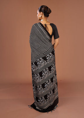 Black Printed Pure Silk Saree Without Blouse Piece