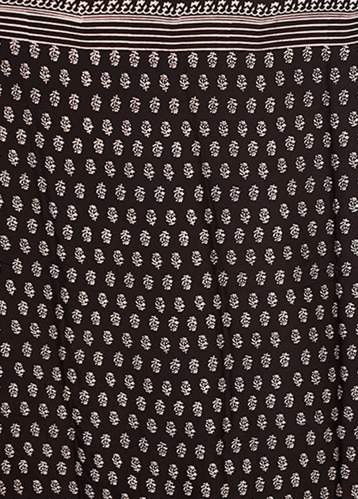 Black Printed Pure Silk Saree Without Blouse Piece
