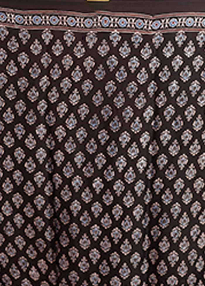 Black Printed Pure Silk Saree Without Blouse Piece