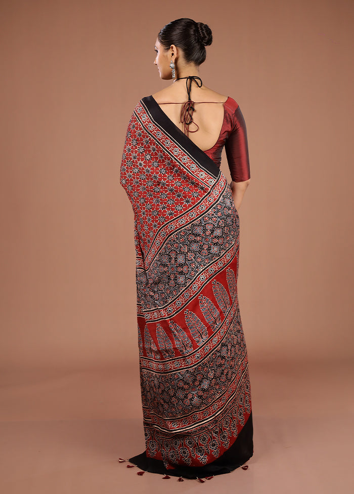 Maroon Printed Pure Silk Saree Without Blouse Piece