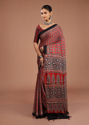 Maroon Printed Pure Silk Saree Without Blouse Piece