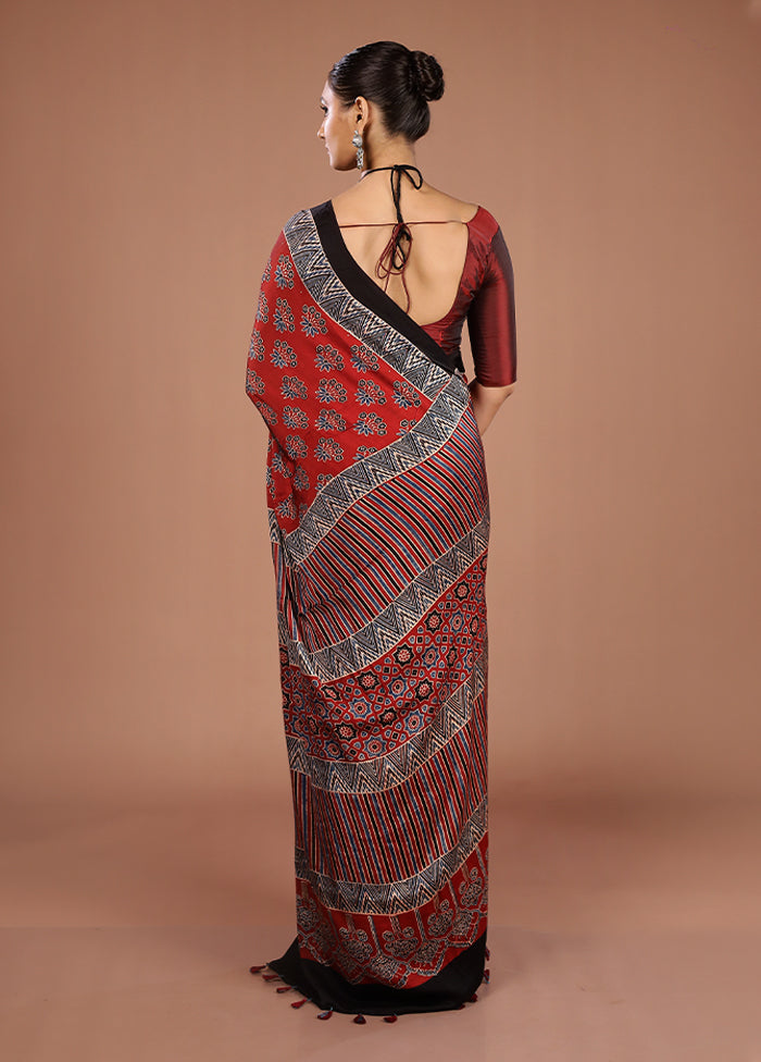 Maroon Printed Pure Silk Saree Without Blouse Piece
