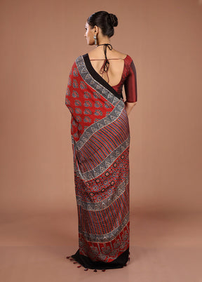 Maroon Printed Pure Silk Saree Without Blouse Piece
