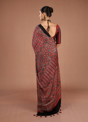 Maroon Printed Pure Silk Saree Without Blouse Piece