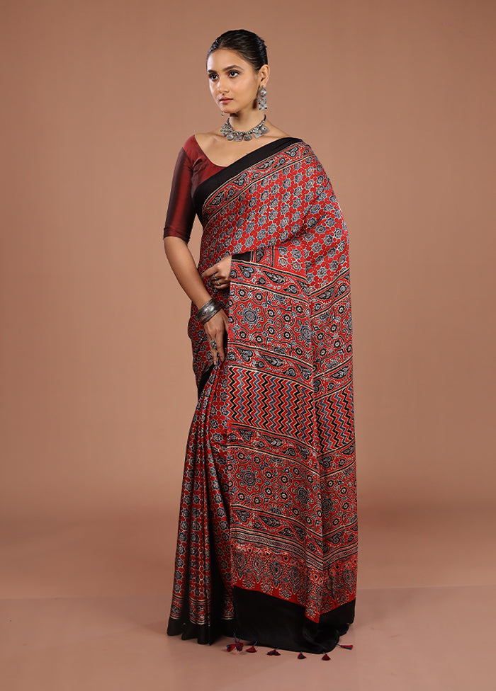 Maroon Printed Pure Silk Saree Without Blouse Piece