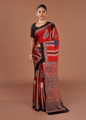 Maroon Printed Pure Silk Saree Without Blouse Piece