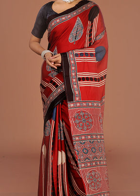 Maroon Printed Pure Silk Saree Without Blouse Piece