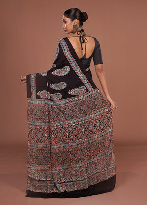 Black Printed Pure Silk Saree Without Blouse Piece
