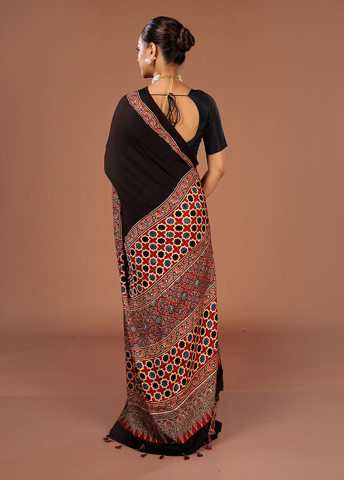 Brown Printed Pure Silk Saree Without Blouse Piece