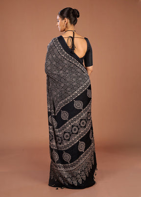 Black Printed Pure Silk Saree Without Blouse Piece