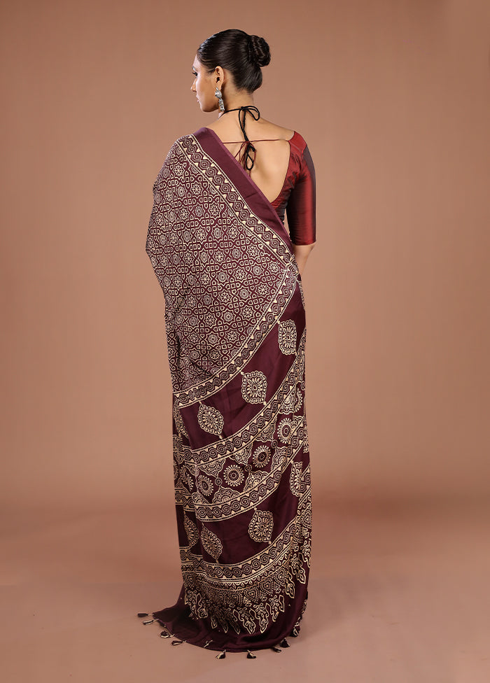 Maroon Printed Pure Silk Saree Without Blouse Piece