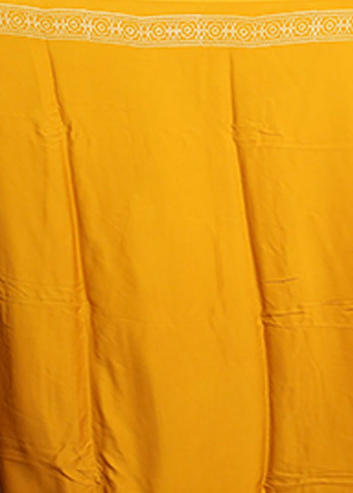 Yellow Printed Pure Silk Saree Without Blouse Piece