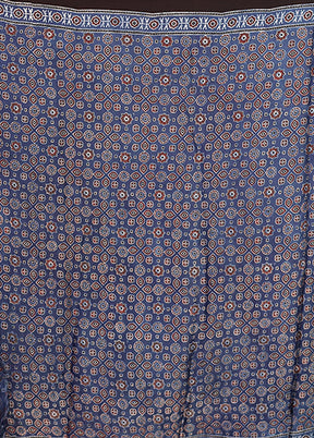 Blue Printed Pure Silk Saree Without Blouse Piece