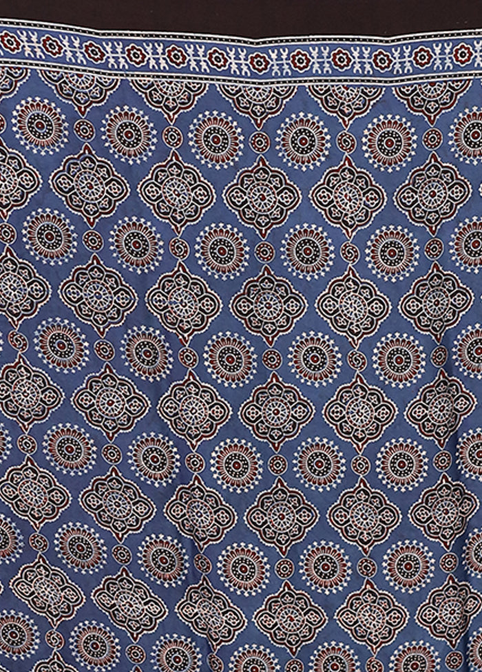 Blue Printed Pure Silk Saree Without Blouse Piece