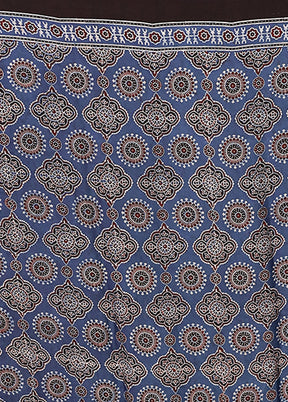 Blue Printed Pure Silk Saree Without Blouse Piece
