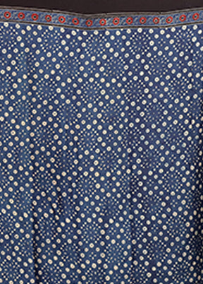 Blue Printed Pure Silk Saree Without Blouse Piece