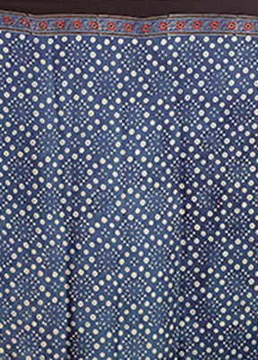 Blue Printed Pure Silk Saree Without Blouse Piece